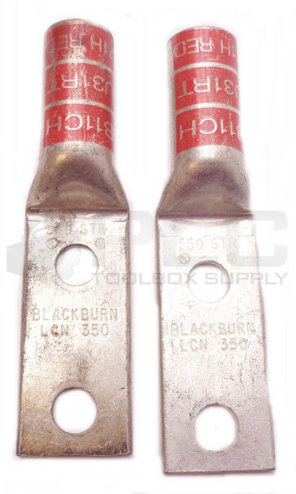 LOT OF 2 BLACKBURN LCN 350 COMPRESSION LUG, RED, 2-HOLE, 1/2", 350STR *READ*