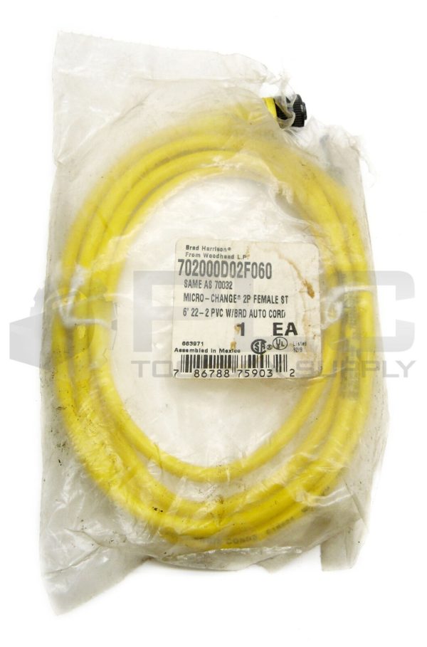 NEW BRAD HARRISON WOODHEAD 702000D02F060 CORDSET, 2P FEMALE ST, 6' 22-2 PVC