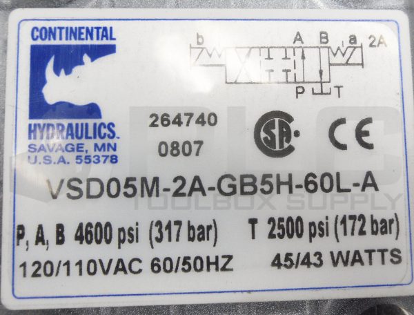 NEW CONTINENTAL HYDRAULICS VSD05M-2A-GB5H-60L-A DIRECTIONAL VALVE 4600PSI - Image 9