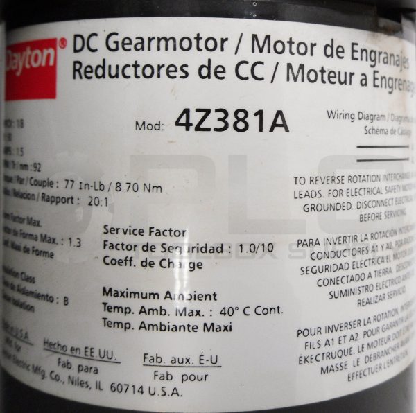 NEW DAYTON 4Z381A DC GEAR MOTOR 1/8HP 92RPM 90V 1.5A *READ* - Image 7