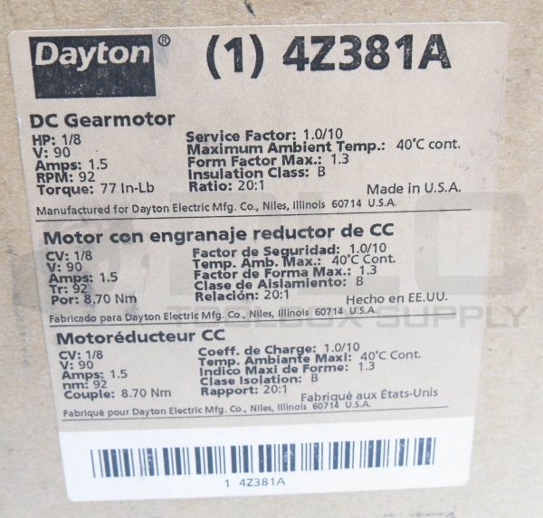 NEW DAYTON 4Z381A DC GEAR MOTOR 1/8HP 92RPM 90V 1.5A *READ* - Image 8