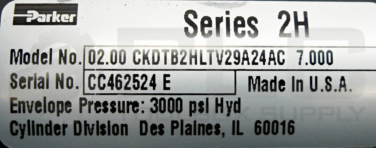 NEW PARKER 02.00 CKDTB2HLTV29A24AC 7.000 SERIES 2H CYLINDER, 3000PSI