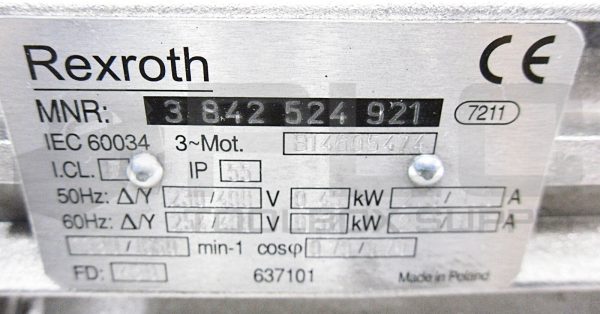 NEW REXROTH 3 842 524 921 MOTOR 50/60Hz 1380/1660RPM 3PH FD: 458 B14605474 - Image 6