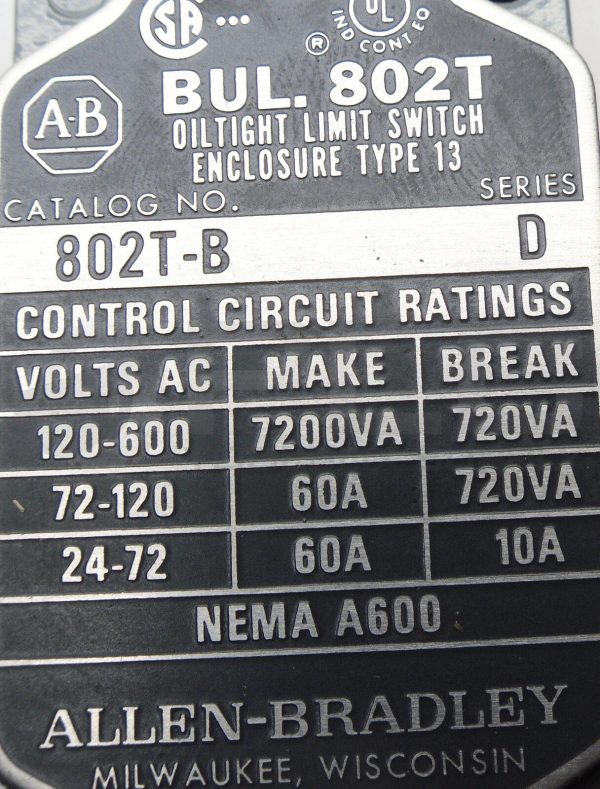 NEW ALLEN BRADLEY 802T-B SER D OILTIGHT LIMIT SWITCH NSMP - Image 13