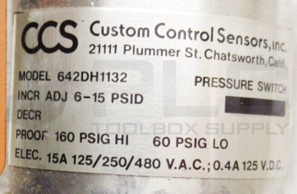 NEW CCS CUSTOM CONTROL SENSORS 642DH1132 PRESSURE SWITCH - Image 6