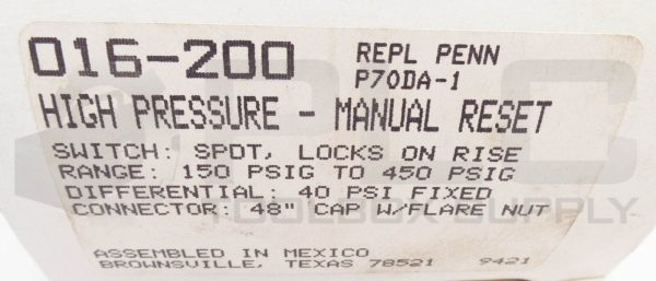 NEW RANCO 016-200-070 HIGH PRESSURE CONTROL SWITCH 150-450PSIG 40PSI 016-200 - Image 9
