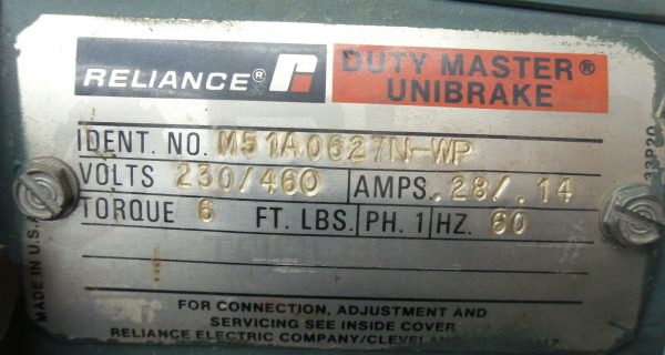 NEW RELIANCE M51A0627N-WP DUTY MASTER UNIBRAKE  230/460V TORQUE 6FT/LB *READ* - Image 11