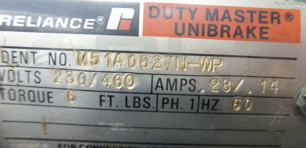 NEW RELIANCE M51A0627N-WP DUTY MASTER UNIBRAKE  230/460V TORQUE 6FT/LB *READ* - Image 12