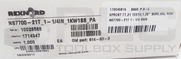 NEW REXNORD 10028588 SPROCKET NS7700-21T_1-1/4IN_1KW1SS_PA 614-63 1.25" BORE - Image 8