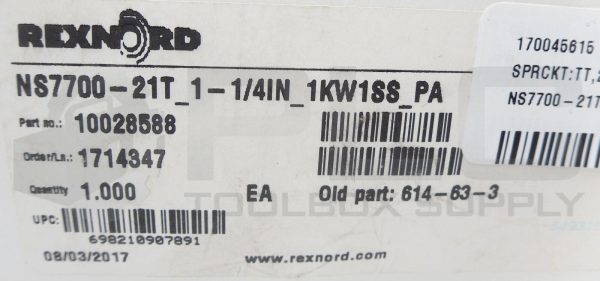 NEW REXNORD 10028588 SPROCKET NS7700-21T_1-1/4IN_1KW1SS_PA 614-63 1.25" BORE - Image 9