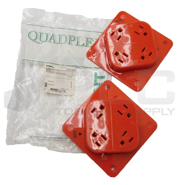 LOT OF 2 NEW BRYANT 1254-IGO QUADPLEX RECEPTACLE ORANGE 15A 125V 2P 3W