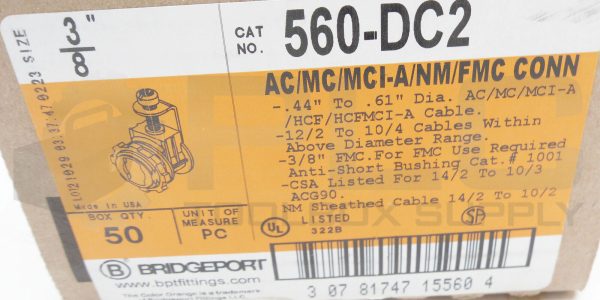 NEW BOX OF 50 BRIDGEPORT 560-DC2 SADDLEGRIP CONNECTORS 3/8" - Image 6