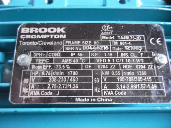 NEW BROOK CROMPTON TA4M.75-2D 80 FRAME TM 801-4 .75 HP - Image 4