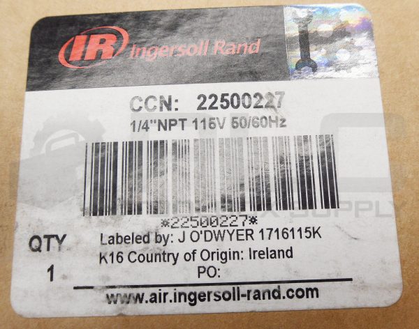NEW INGERSOLL RAND 22500227 VALVE DRAIN 250PSI 100-120V 50/60HZ 1/4"NPT - Image 7