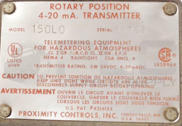 NEW PROXIMITY CONTROLS 150L0 ROTARY POSITION 4-20 mA. TRANSMITTER W/ MOUNT - Image 5