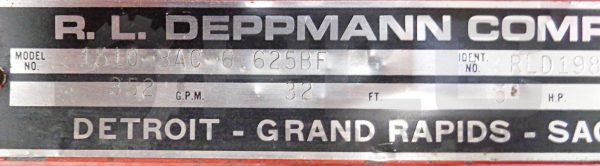 NEW R.L. DEPPMANN 1510-3AC-6.625BF PUMP 352GPM 32FT 5HP 1760RPM - Image 5