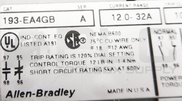 NEW ALLEN BRADLEY 193-EA4GB /A OVERLOAD RELAY 12-32A - Image 7