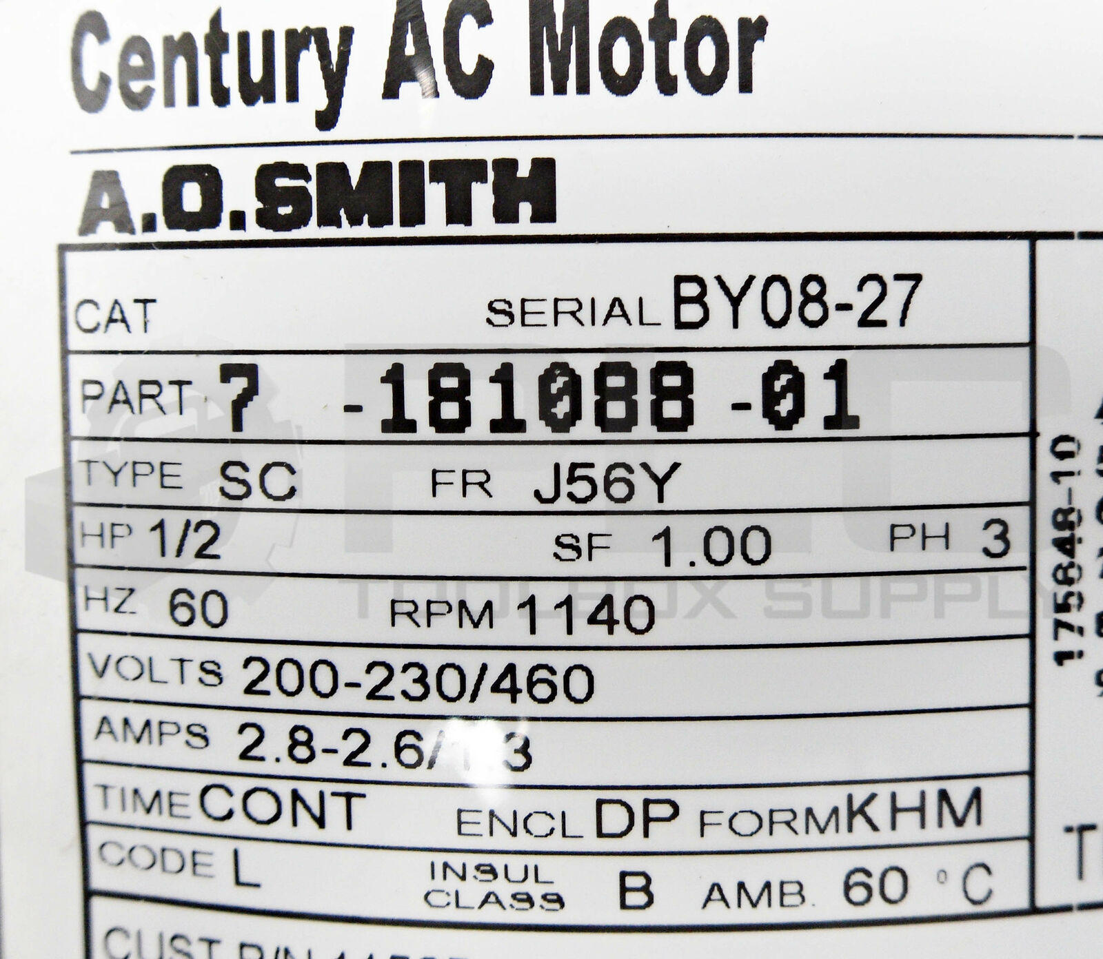 NEW A.O SMITH 7-181088-01 CENTURY AC MOTOR 1/2HP 3PH 60HZ NEW A.O SMITH 7-181088-01 CENTURY AC MOTOR 1/2HP 3PH 60HZ