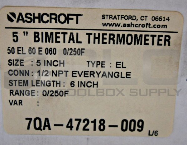 NEW ASHCROFT 50 EL 60 E 060 5" BIMETAL THERMOMETER 6" STEM 0/250F - Image 4