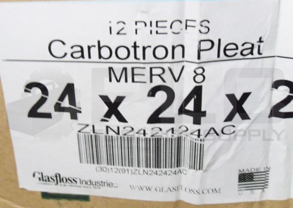 NEW BOX OF 12 GLASFLOSS ZLN242424AC CARBOTRON PLEAT AIR FILTERS 24X24X2 *READ* - Image 6