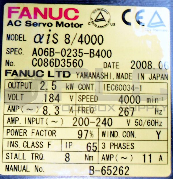 NEW FANUC A06B-0235-B400 AC SERVO MOTOR ais 8/4000 *NO PULSECODER* - Image 5