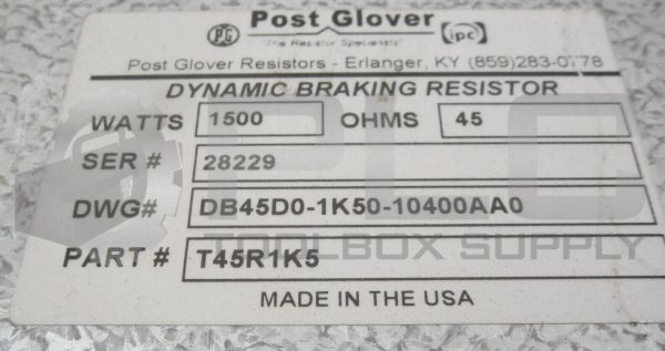 NEW POST GLOVER RESISTORS T45R1K5 DYNAMIC BRAKING RESISTOR 1500W - Image 4