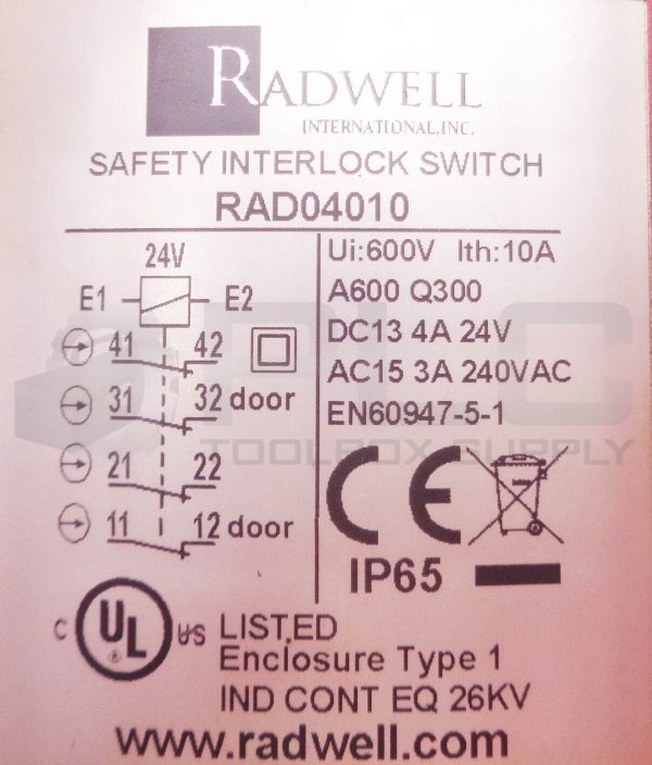 NEW RADWELL RAD04010 SAFETY INTERLOCK SWITCH 24V AC/DC 600V 10A - Image 6